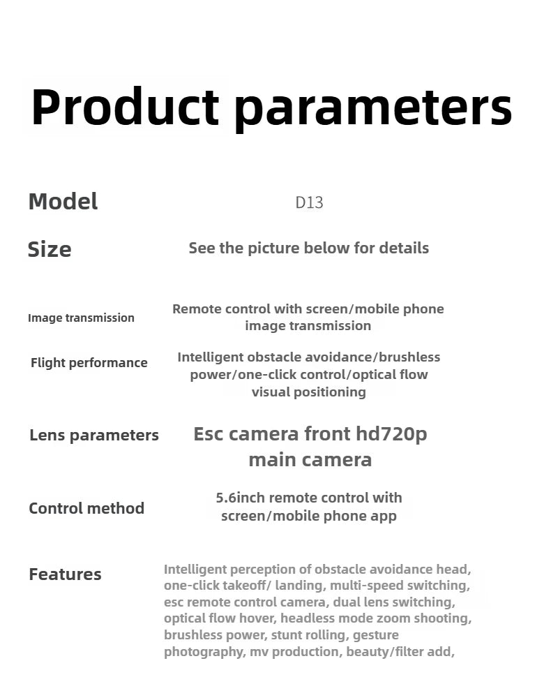 D13 Drone with 5.6" Screen & Obstacle Avoidance
