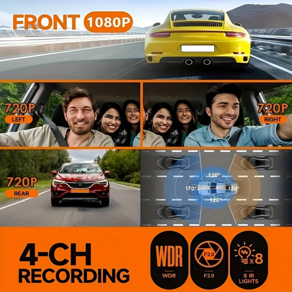 4-Channel Car Dash Cam with Night Vision