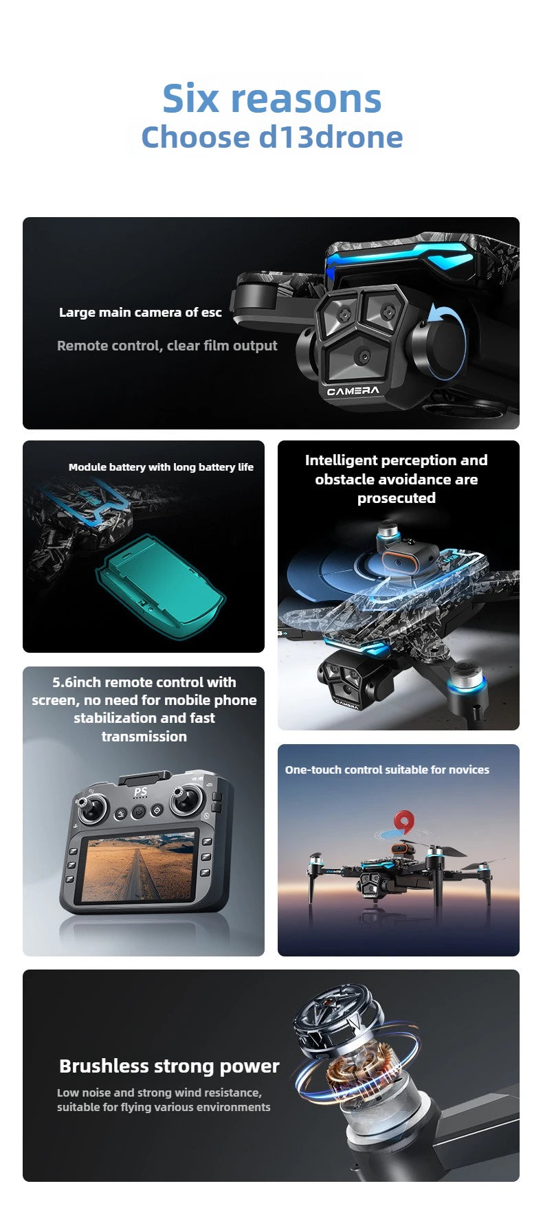 D13 Drone with 5.6" Screen & Obstacle Avoidance
