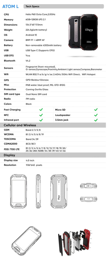 Unihertz Atom L Rugged Smartphone / Satellite Phone
