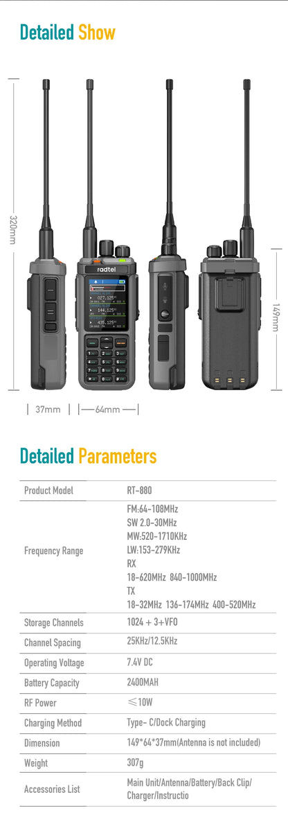 Radtel RT-880G 10W APRS+GPS Ham Radio